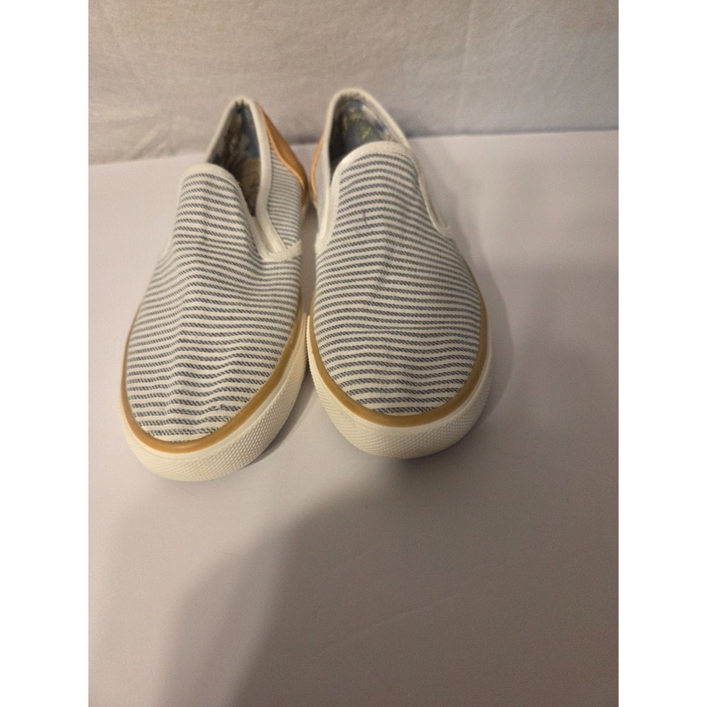 Margaritaville Womens Blue Striped Canvas Slip On Shoes Loafers Sneakers Sz 8.5